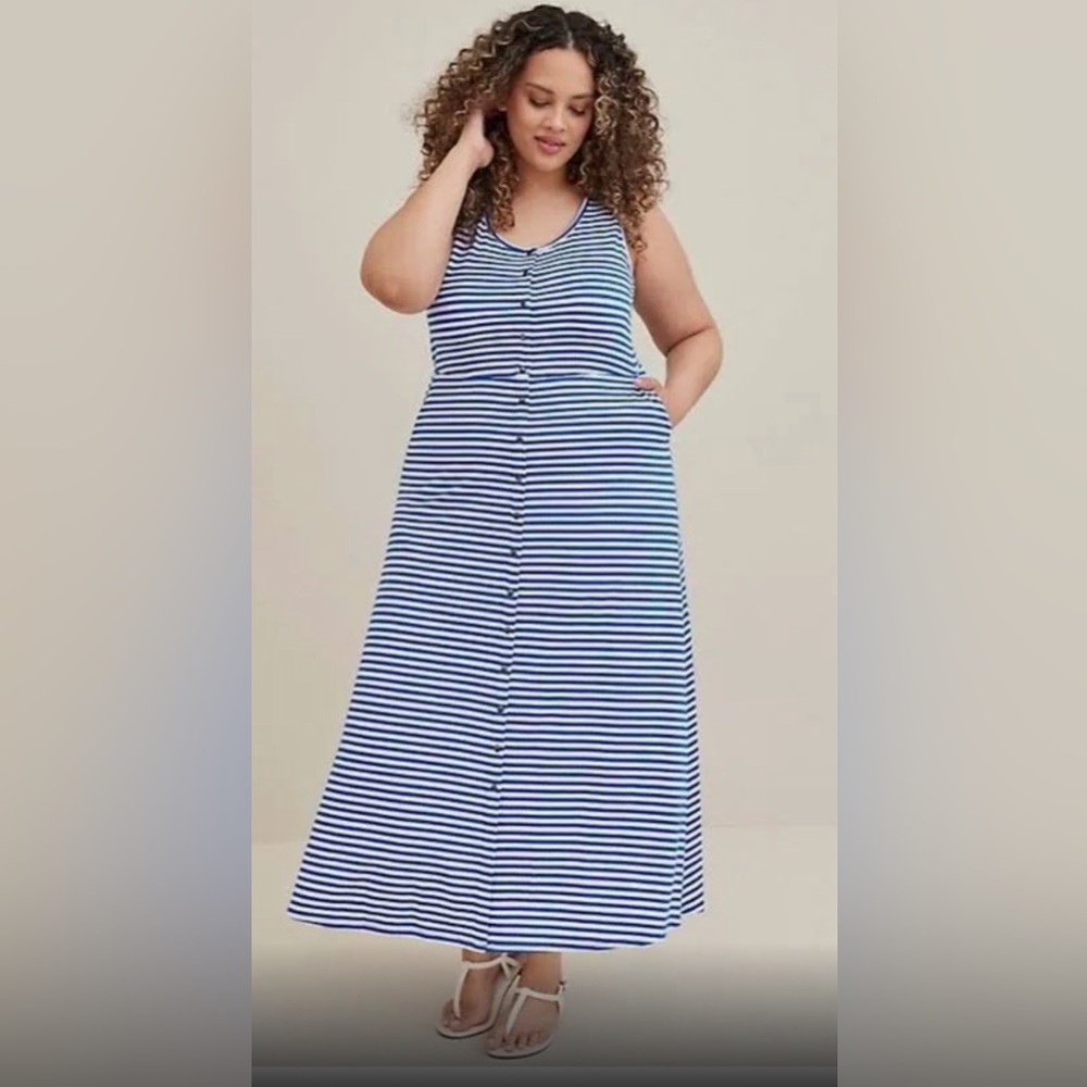 Torrid Sleeveless Stripe Maxi Jersey Button-Front Dress Plus Size Size 3X